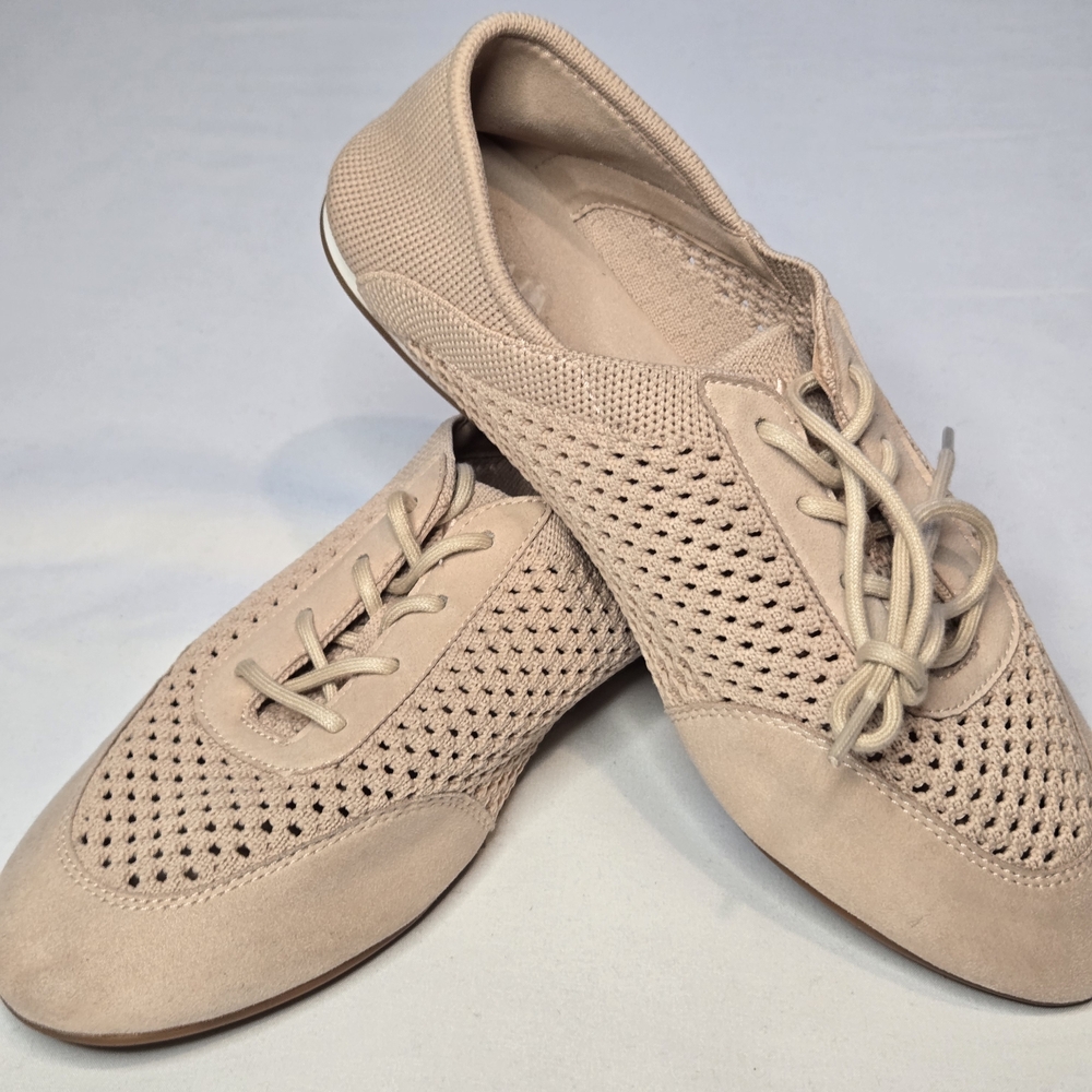 VIVAIA Women’s Neutral Beige Knit Lace-Up Flats